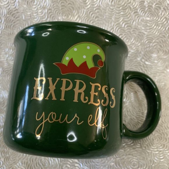 Express Your Elf Mug Green Ceramic Coffee Tea Cocoa Large 2 Pc Set Santa Helper - Picture 7 of 13